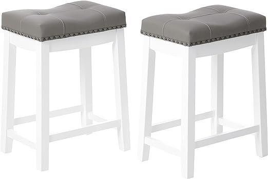 Angel Line Cambridge bar stools, 24" Set of 2, White with Gray Cushion
