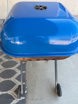 Blue Portable Charcoal Grill with Wheels