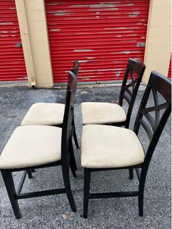 Set of 4 Espresso / Dark Wood X-Back Dining Chairs / Counter Stools (Padded Seats)