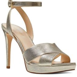 Nine West Women's Quisha Metallic Leather Platform Heels Sandals Size 11