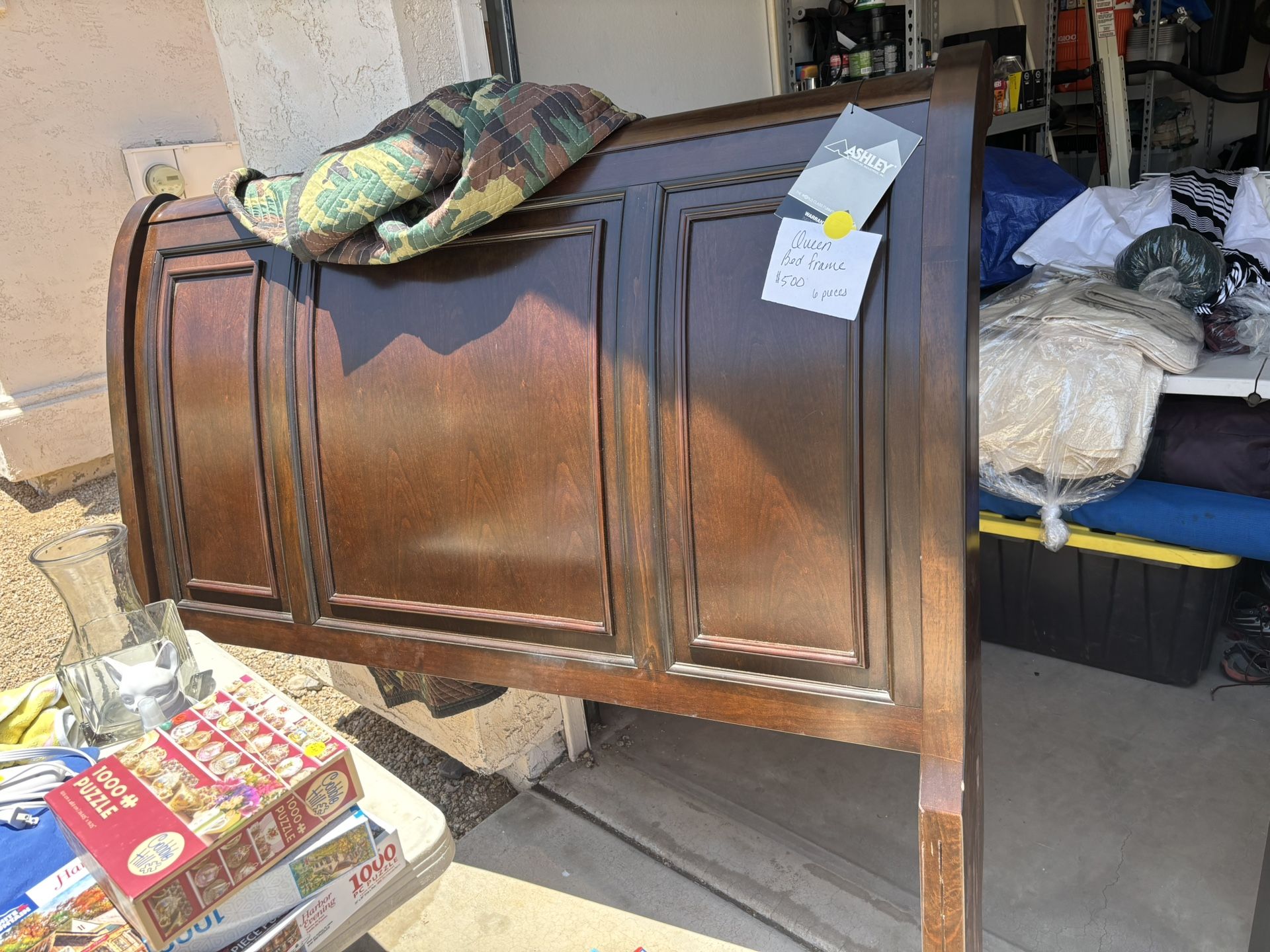 Wood Queen Sleigh Bed - FRAME ONLY, No Mattress