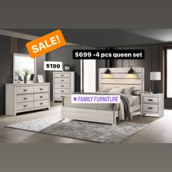 Ivory Color Bedroom Set Queen Or King Platform Bed