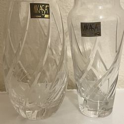 Mikasa Clear Cut Glass Vase Etched Swirl Pattern Glossy Finish Slovenia