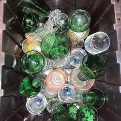 Glassware Lot Set Complete Firm Glass Emerald Green Crystal Firm Price Calif Santa Anita Ware  