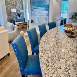 Bar Stools New in Packagings Set of 4 Counter Height Beautiful Blue and Nailhead Trim.