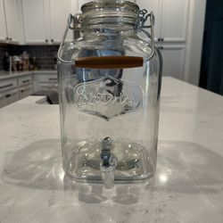 Vintage “Style” Large Mason Style Glass  Drink Dispenser W/handle And Spout