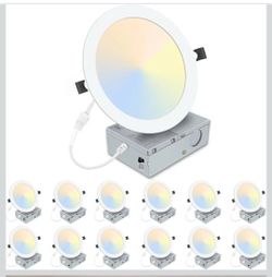 (Brand New in Box)  LZHOME 12 Pack 8 Inch LED Recessed Lighting with Junction Box Ultra-Thin, 3000K/4500K/6000K Selectable, 8" Dimmable Canless LED Do