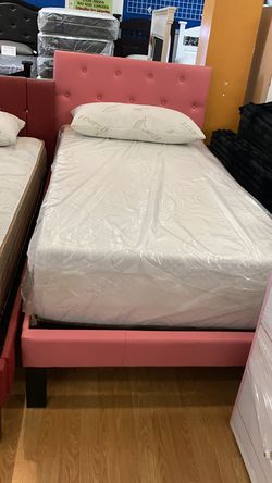 Pink Twin Size Bed Frame Leather
