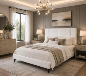 Full bed Platform Bed Frame with Velvet Upholstered Headboard & Thickened Legs, Mattress Foundation w/Solid Wooden Slats Support, Noise Free, No Box S