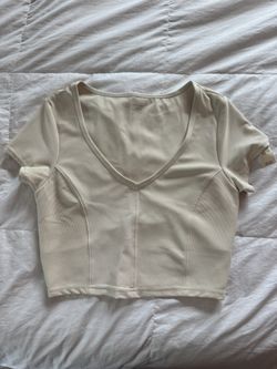Cream athletic cropped top with Built In Lining From Offline Aerie