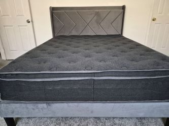 Queen Bed Frame with Black Mattress