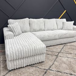 New Gray Sectional Corduroy Couch - Free Delivery 