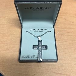P. Army men’s stainless steel cross pendant necklace 