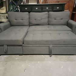 Small Gray L Shaped Sectional Couch with Pull Out Ottoman