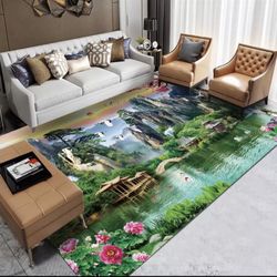 3D Carpet Floor Mat Visual Design Living Room Carpet Sofa Coffee Table Bedroom Bedside Door Entrance Door Non-Slip Mat Big Area Rug Dimensions: approx