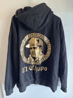 El Chapo Black Full Zip Hoodie Gold Metallic Graphic XL