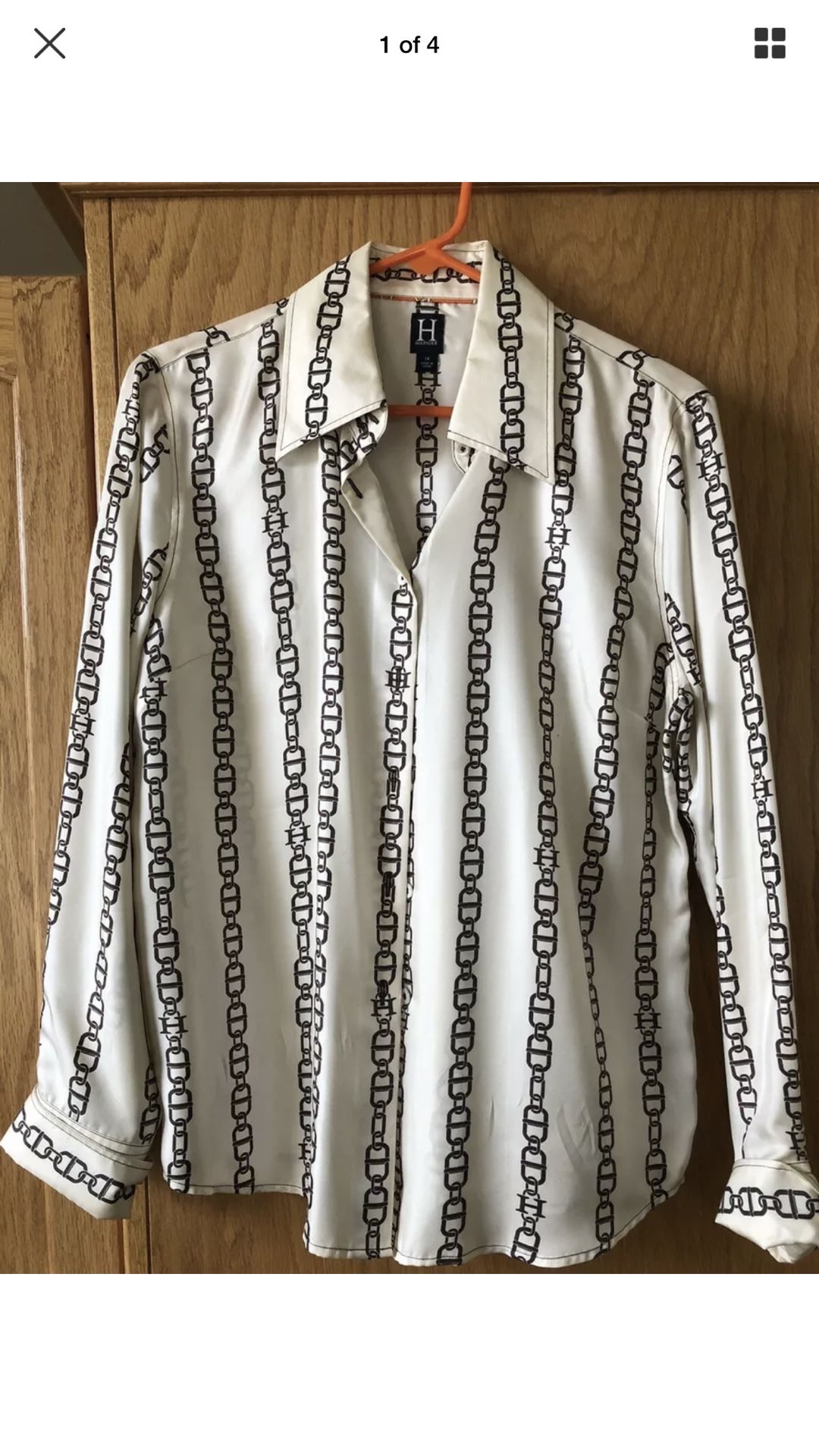 Tommy Hilfiger Womens Size 14 Silk With Chains Button Down