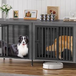 Dog Crate Furniture for 1 or 2 Dogs, Heavy Duty Single/Double Dog Crates for Small/Medium/Large Dogs, Dog Kennel Furniture Indoor as TV Stand, Large S