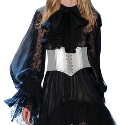 Silver  Lace-up Waspie Corset Belts for Women Elastic Waist Belt Tied Retro Wide Belt