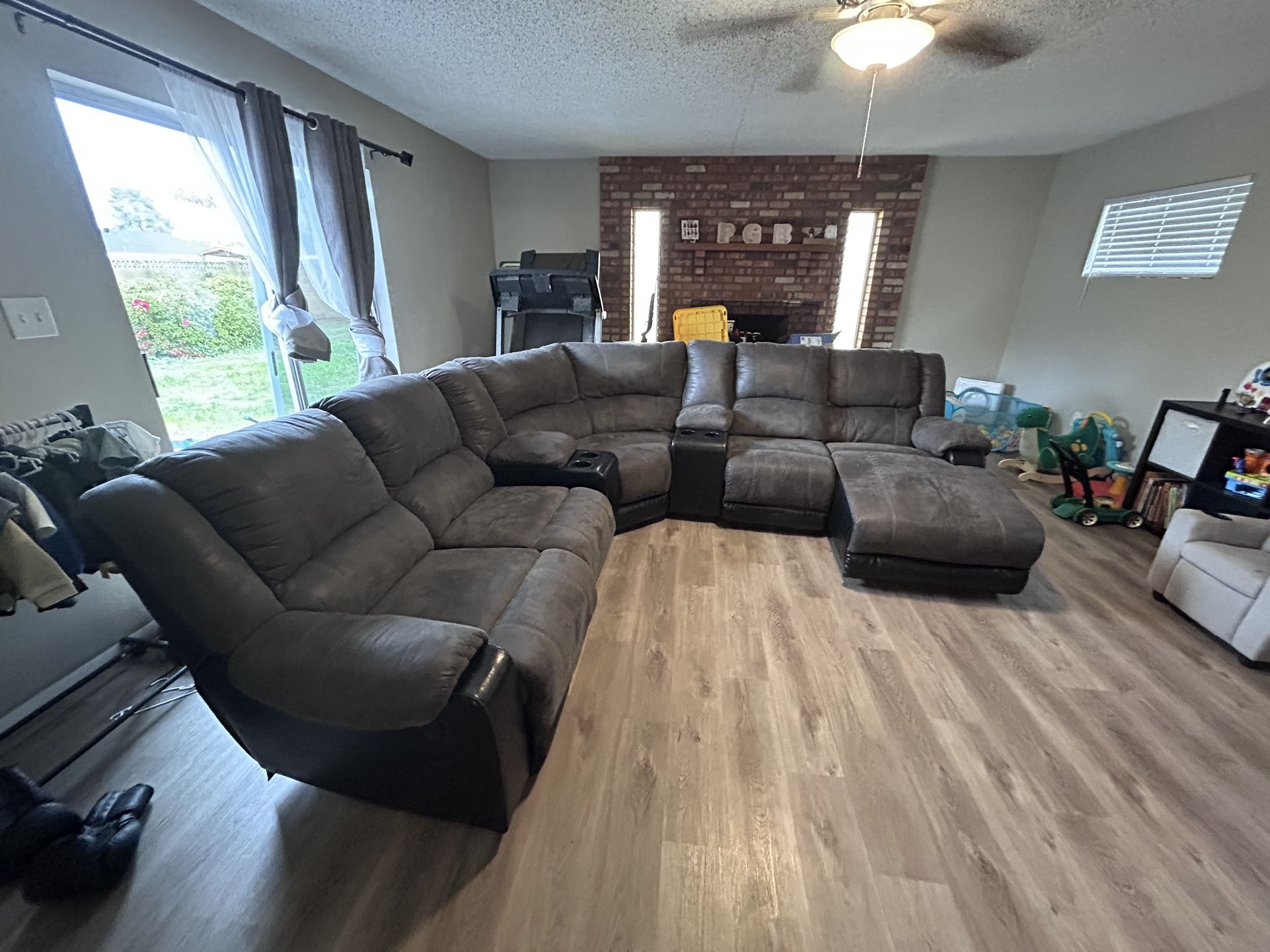 Black And Gray Suede And Leather Reclining Couch