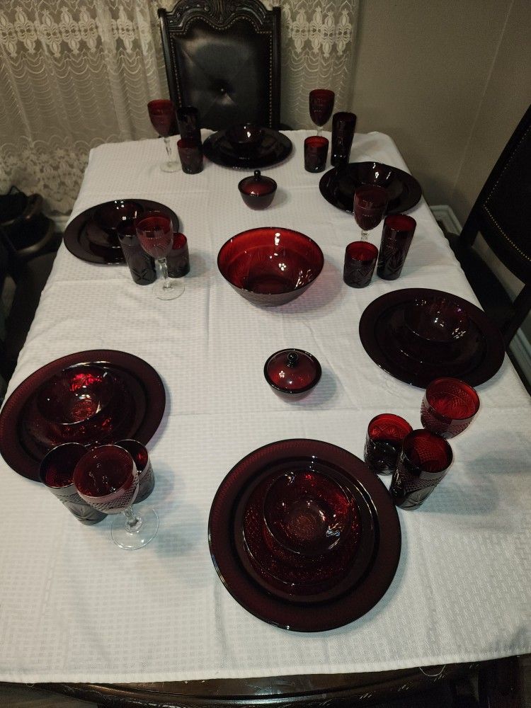 Set for 6 Antique Ruby by Cristal D'ARQUES -DURAND