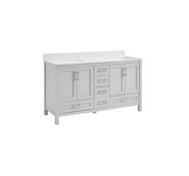 ALLEN + ROTH Crest Hill 60″ Muse Gray Undermount Double Sink Bathroom Vanity with Carrara Engineered Marble Top