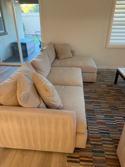 Beige ultra suede Sofa with Chaise and chair