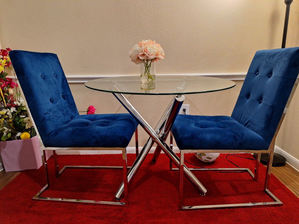 Fancy Glass Table And 2 VELVET CHAIRS Sugarland 