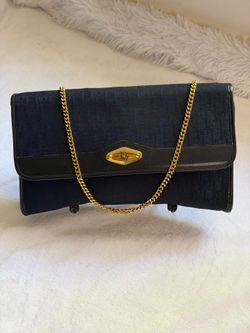 Auth Christian  Dior Trotter Canvas Chain Shoulder Bag Navy
