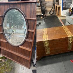 Antique Mirror With Shelf And A Chest
