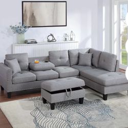 3 Pc Sectional Set With Ottoman Set 