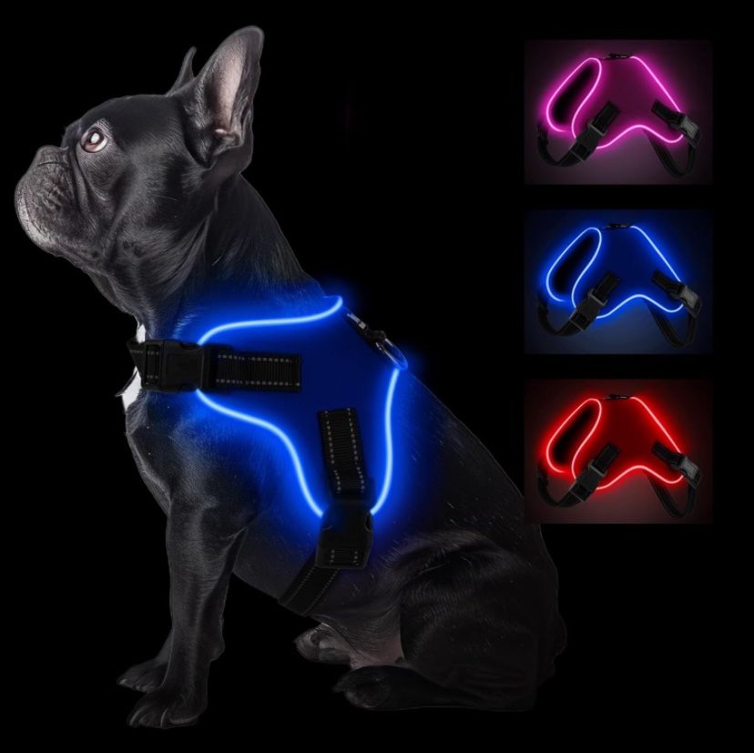 Light Up Dog Harness, Led No-Pull Reflective Dog Vest, Breathable Adjustable Pet Harness with Handle for Outdoor Walking - No More Pulling, Tugging or