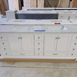 “80” Brand New Bathroom Vanity double sink, Soft Close Solid Wood in White Color  with Marble Top $1249 