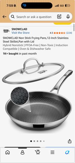 Snowclad 12-Inch Nonstick Stainless Steel Skillet with Lid