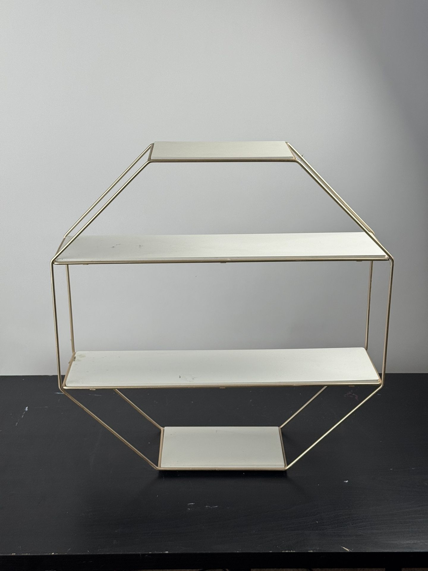 Modern Floating Wall Shelves with Metal Frame, Gold and White