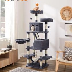 Feandrea Cat Tree, 66.1-Inch Large Cat Tower with 13 Scratching Posts, 2 Perches (15.1)