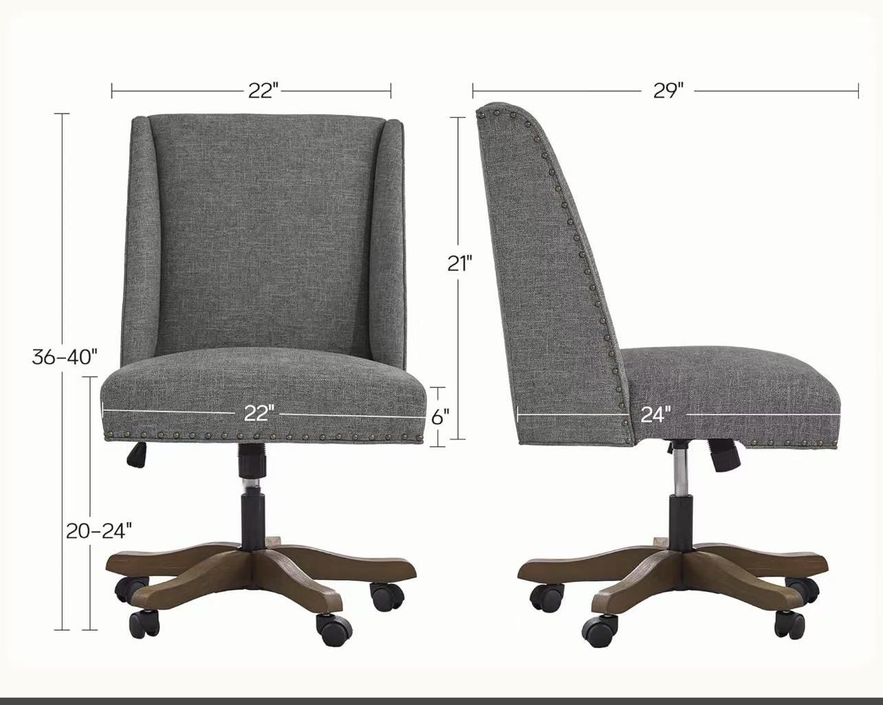 🥨Office Chair with Wooden Legs, Modern Adjustable Home Office Desk Chair Sewing Chair Swivel Chair for Home Office Study Studio (Grey)