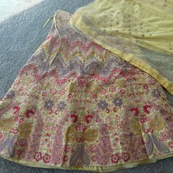Unstitched Yellow Lehenga 