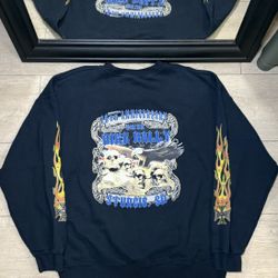 Vintage / Y2K 2010 Sturgis Skull Flame Sleeve Crewneck / Sweatshirt 