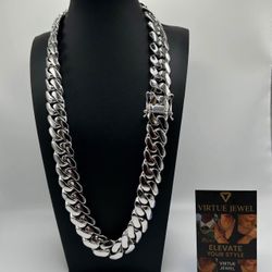 20mm White Gold Silver Plated Miami Cuban Link 