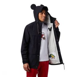 Columbia Unisex Adult Disney Ibex Rain Jacket, Black, Mickey Ears, Size Small, Full-Zip & Snap-Buttons, NWT, Great Gift 🎁 