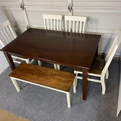 6-PC DINING SET (TABLE, BENCH AND 4 WIDE SEAT CHAIRS)