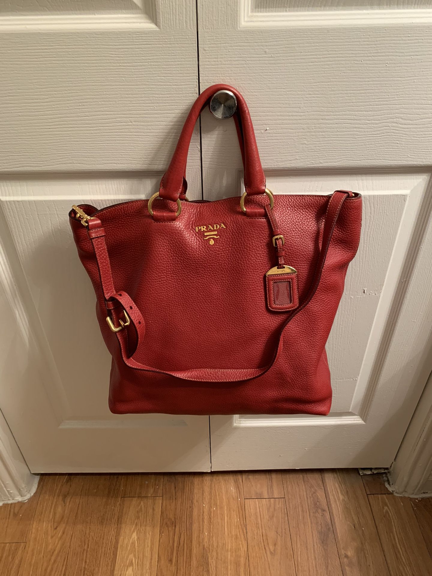 Authentic Prada Red Vitello Leather Tote bag