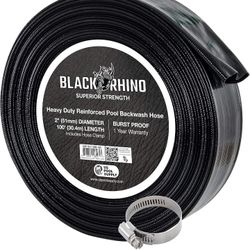 U.S. Pool Supply Pool Backwash Hose, Black Rhino 2" x 100' Pool Hose Discharge, Pool Drain Hose Drainage, Sump Pump Hose, Extra Heavy-Duty Inground Po