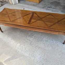 Wood Inlayed Coffee Table With Wheels