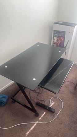 Glass top computer desk with wheels