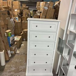 6 Drawer Dre sser, 56" Tall White Dre sser with Mental Double Handles