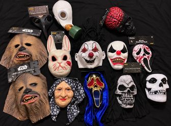 13 NEW Spirit Halloween Masks Lot – Ghost Face, Star Wars & More