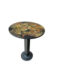 Vintage Small Round Cocktail Table w/ Tiger Laminate Top! Awesome!