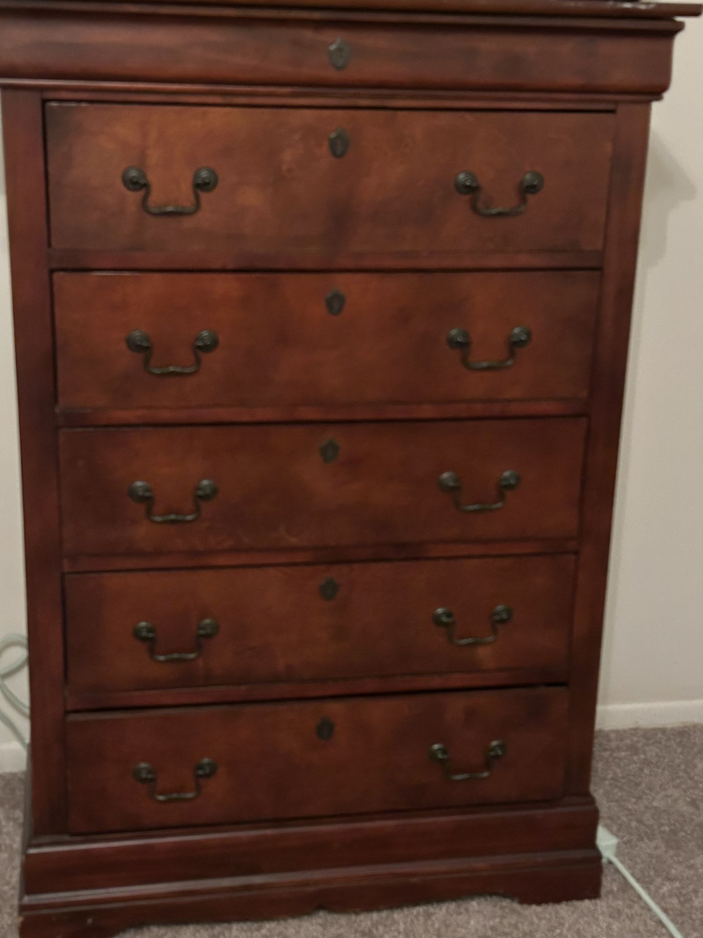 Cherry Wood Chest Of Drawers And Dresser With Mirror